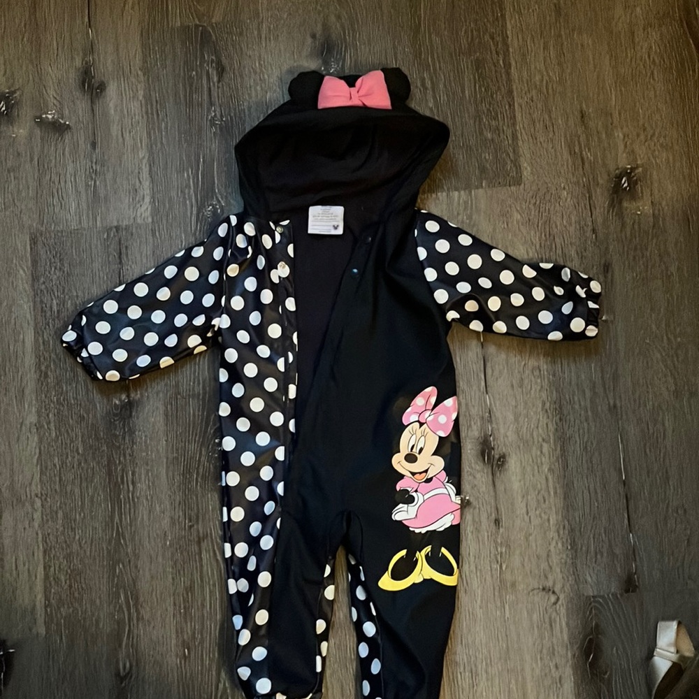 Mini mouse fleece lined rain onesie